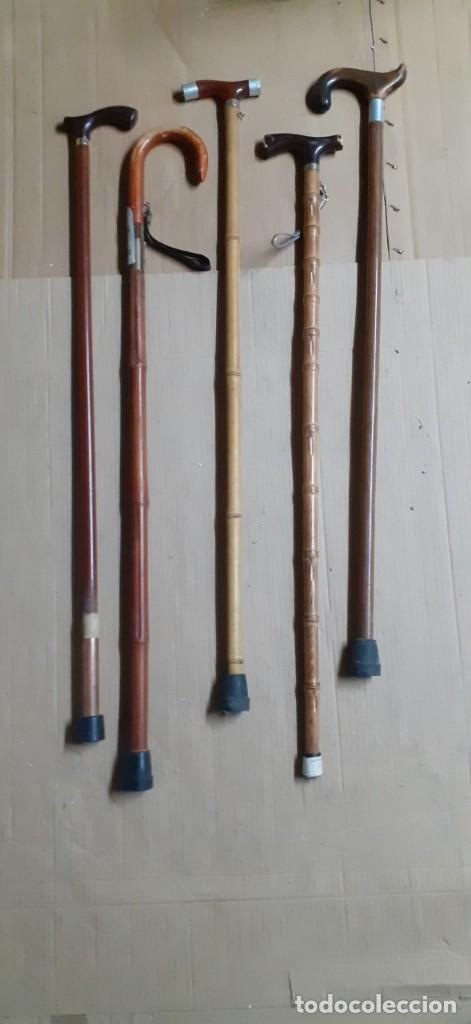 Collecting: LOTE DE 5 BASTONES DE MADERA PARA CAMINAR . VINTAGE