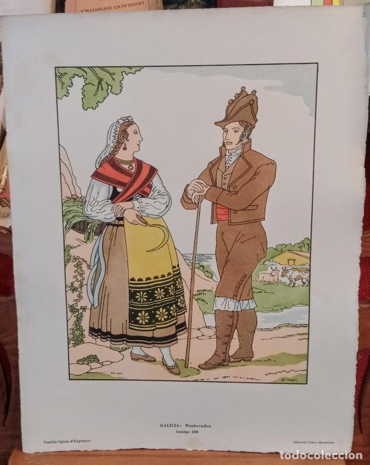 Coleccionismo: TRAJE REGIONAL - PONTEVEDRA - COLOREADO A MANO POCHOIR - D'IVORI - 1936 - 35,5x28cm - PAPEL HILO