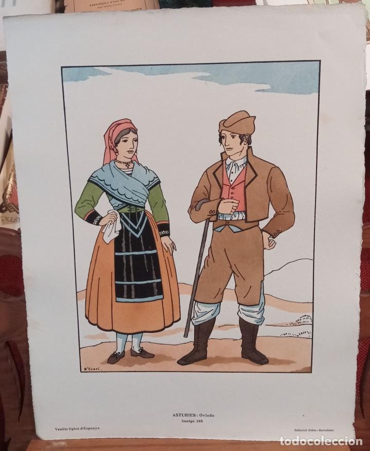 Coleccionismo: TRAJE REGIONAL - OVIEDO - COLOREADO A MANO POCHOIR - D'IVORI - 1936 - 35,5x28cm - PAPEL HILO