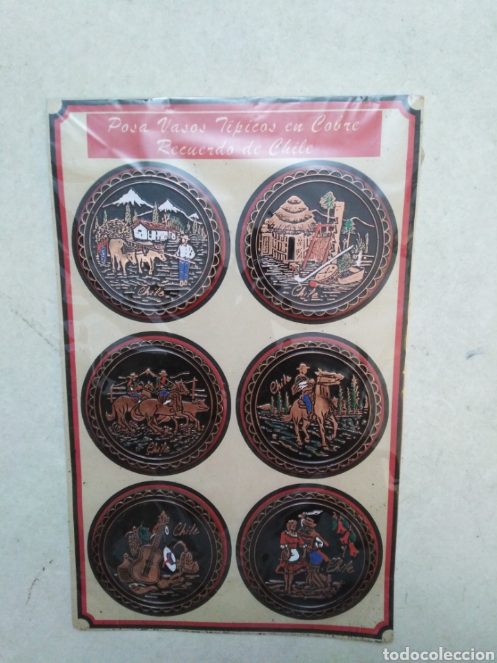 Collectionnisme: Lote de 6 posa vasos t&iacute;picos en cobre, recuerdo de Chile ( nuevos a estrenar )