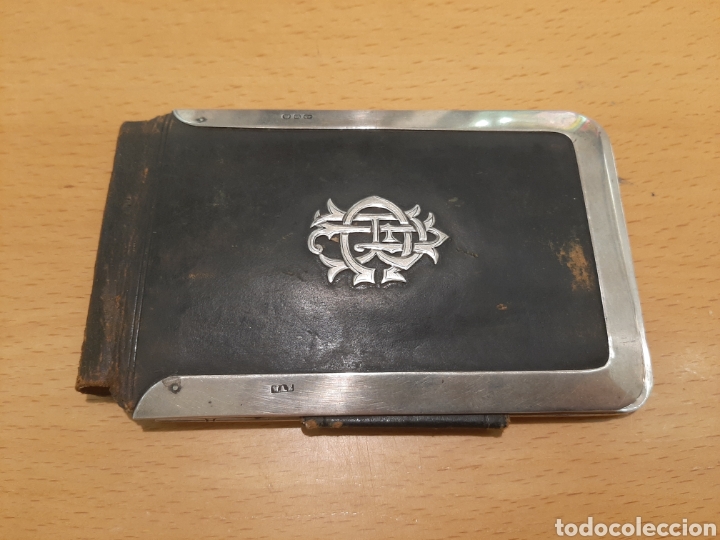 Coleccionismo: Cartera antigua de plata inglesa y cuero - monedero de plata con sellos ingleses