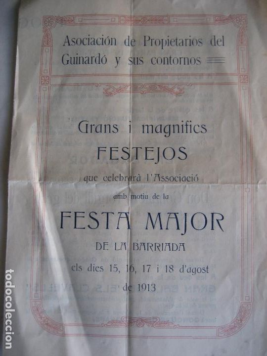 Coleccionismo: Guinardo. Barcelona. Festa Major 1913. Programa.