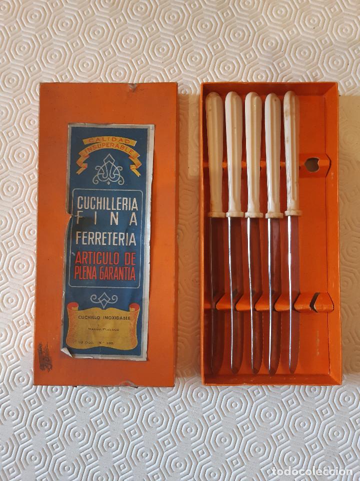 Coleccionismo: CAJA ANTIGUO CUCHILLOS INOXIDABLE MANGO DE PLASTICO. - Foto 1