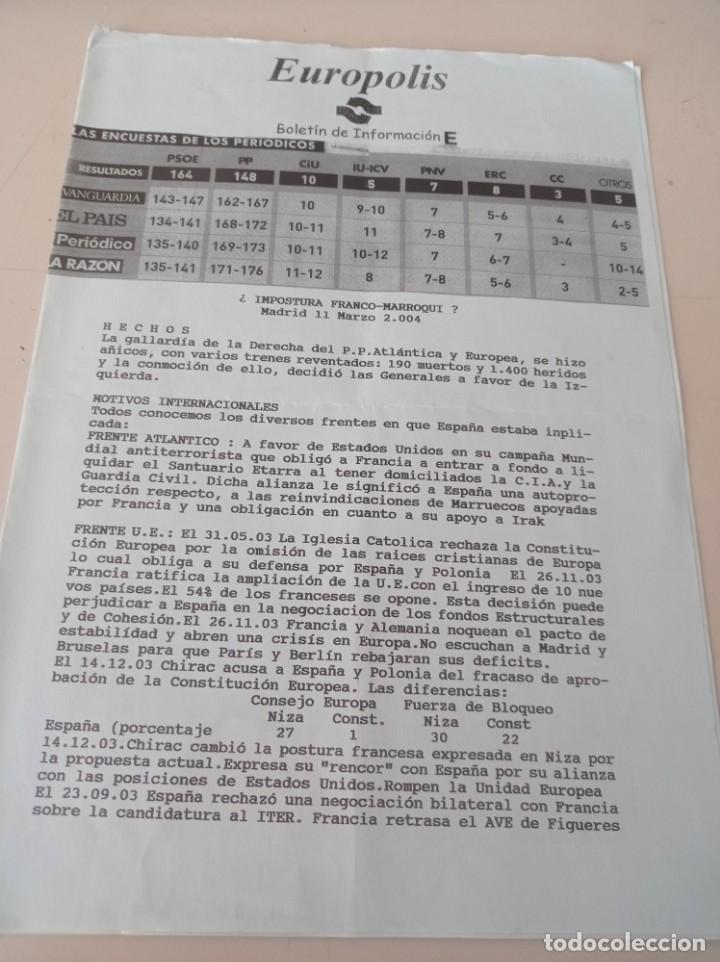 Coleccionismo: BOLETIN INFORMATIVO EUROPOLIS, PLATAFORMA 2003 REF. UR EST