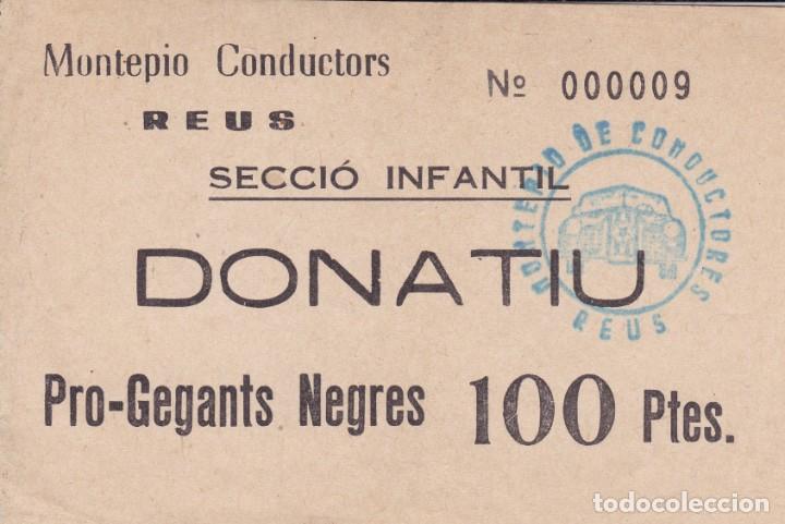 Coleccionismo: Montepio Conductores donatiu Pro- Gegants Negres Reus