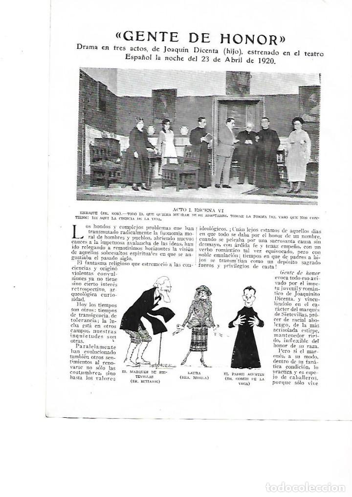 Collezionismo: A&Ntilde;O 1920 RECORTE PRENSA TEATRO ESPA&Ntilde;OL ESTRENO OBRA GENTE DE HONOR JOAQUIN DICENTA HIJO