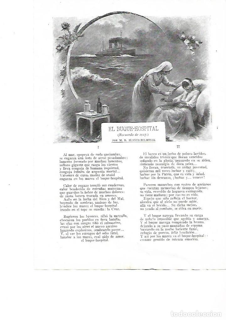 Collezionismo: A&Ntilde;O 1920 RECORTE PRENSA POESIA EL BUQUE HOSPITAL RECUERDO DE 1917 POR BLANCO BELMONTE DIBUJO REGIDOR
