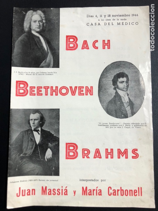 Coleccionismo: Programa casa del m&eacute;dico 1945 Juan massia y mar&iacute;a Carbonell.bach beethoven 6