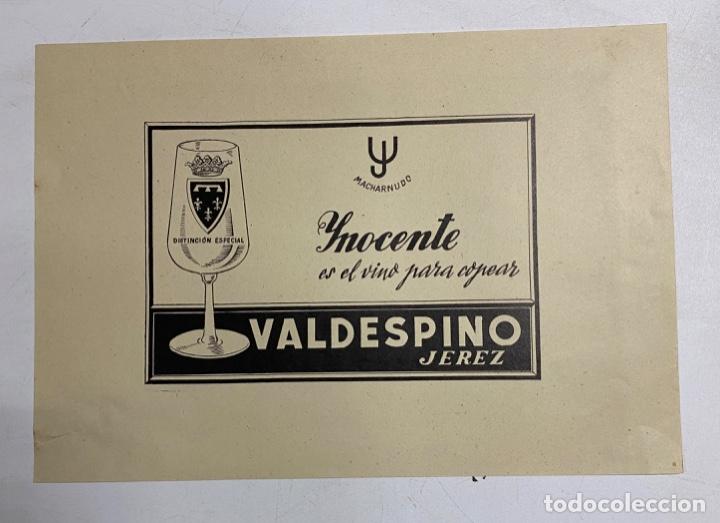 Coleccionismo: HOJITA PUBLICITARIA MACHARNUDO INOCENTE. BODEGAS VALDESPINO. JEREZ.