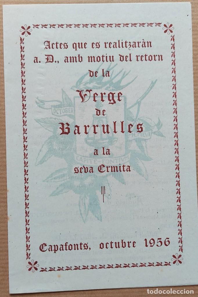 Coleccionismo: CAPAFONTS TARRAGONA RESTAURACI&Oacute; ERMITA BARRULLES + PROGRAMA ACTES 1956 - Foto 3
