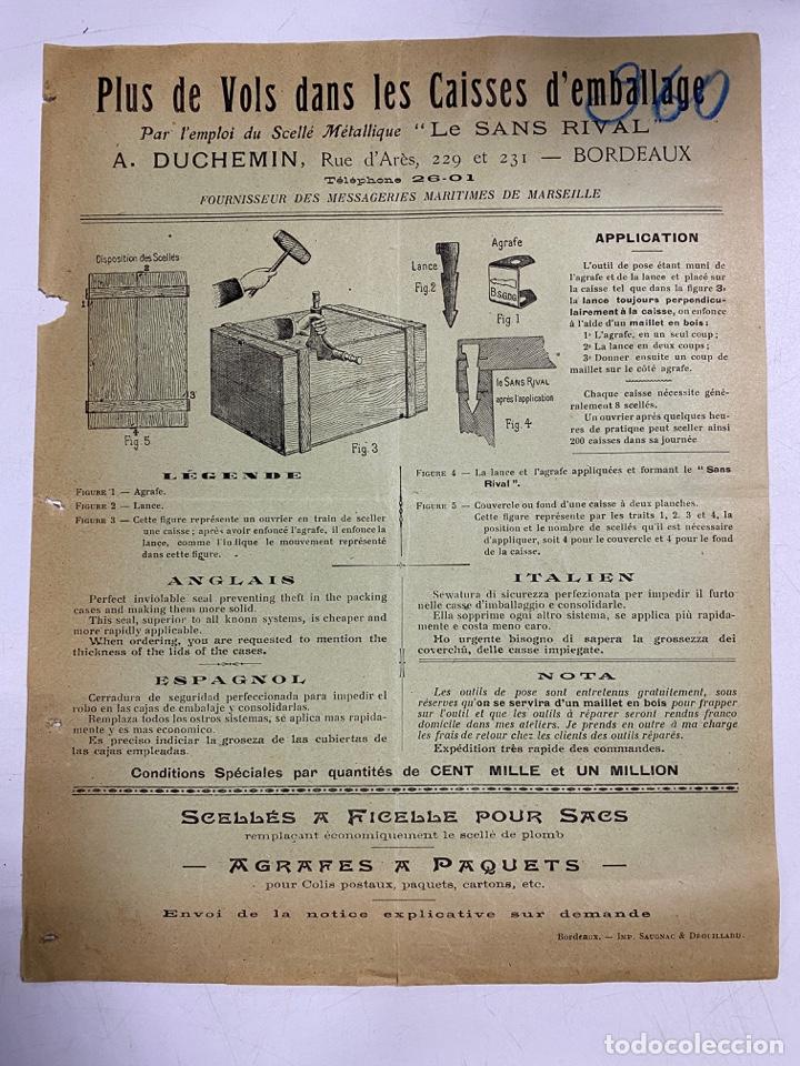 Coleccionismo: HOJA PUBLICITARIA PLUS DE VOLS DANS LE CAISSES D'EMBALLAGE. A. DUCHEMIN. CAJAS DE EMBALAGE.