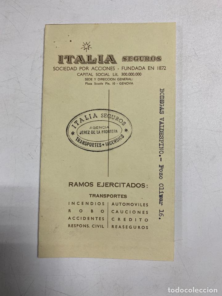 Coleccionismo: TR&Iacute;PITICO PUBLICITARIO.SUCURSALES ESPA&Ntilde;OLAS DE ITALIA SEGUROS.RAMOS EJERCITADOS:TRANSPORTES-INCENDIO