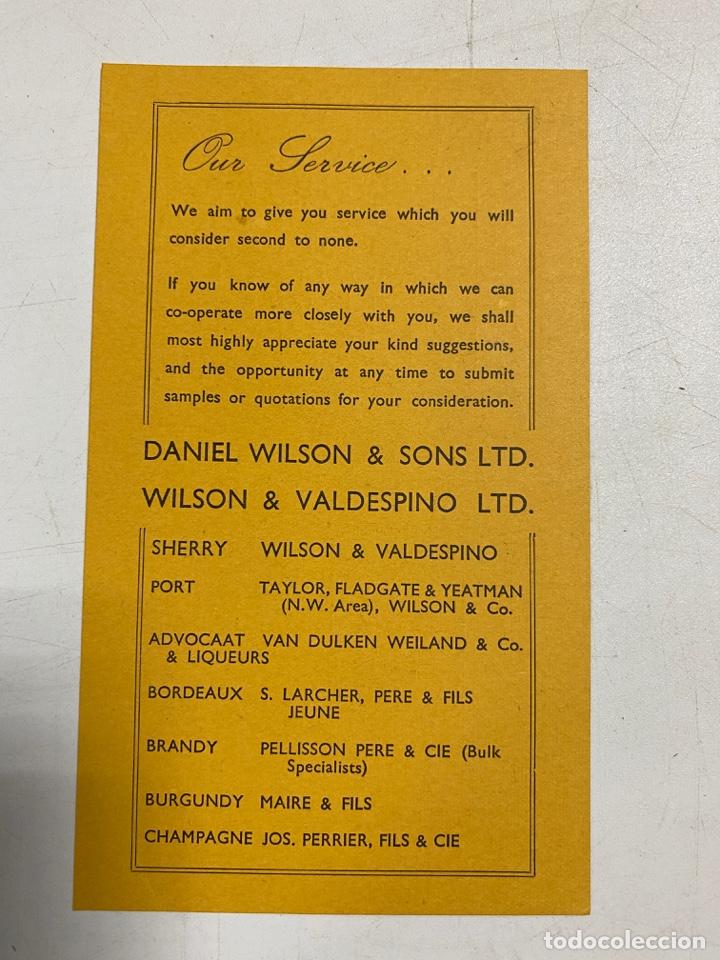 Coleccionismo: TARJETA PUBLICITARIA DANIEL WILSON & SONS-WILSON & VALDESPINO.REVERSO CALENDARIO OCTUBRE/SEPTIEMBRE