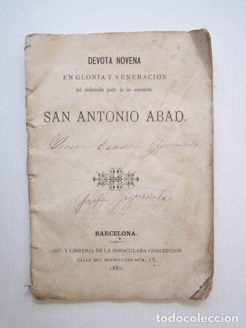 Coleccionismo: DOCUMENTO DEVOTA NOVENA DE SAN ANTONIO ABAD BARCELONA 1885