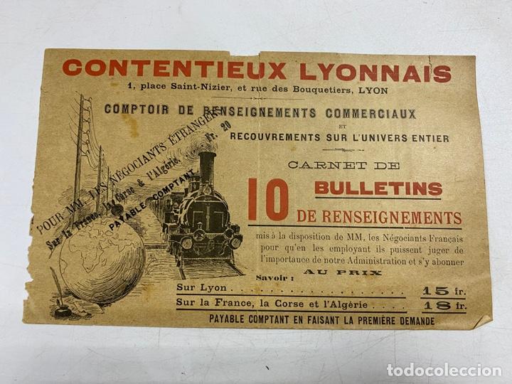 Coleccionismo: CARNET DE BULLETINS. CONTENTIEUX LYONNAIS. TARIFAS DE PRECIOS. FRANCIA. VER