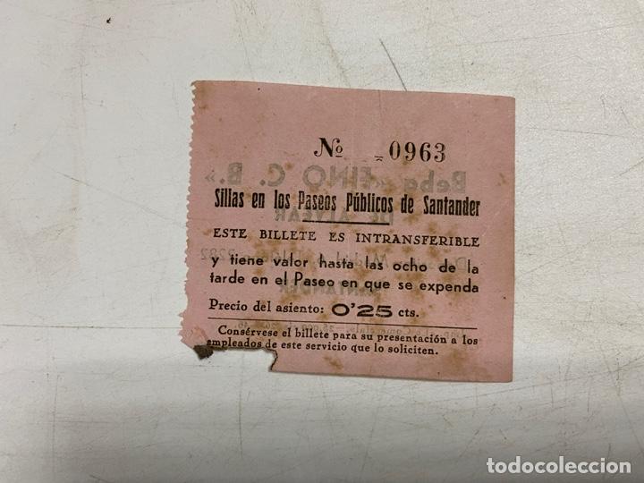 Coleccionismo: TICKET/BILLETE DE ALQUILER DE SILLAS DE ESPECT&Aacute;CULOS EN LOS PASEOS P&Uacute;BLICOS DE SANTANDER,