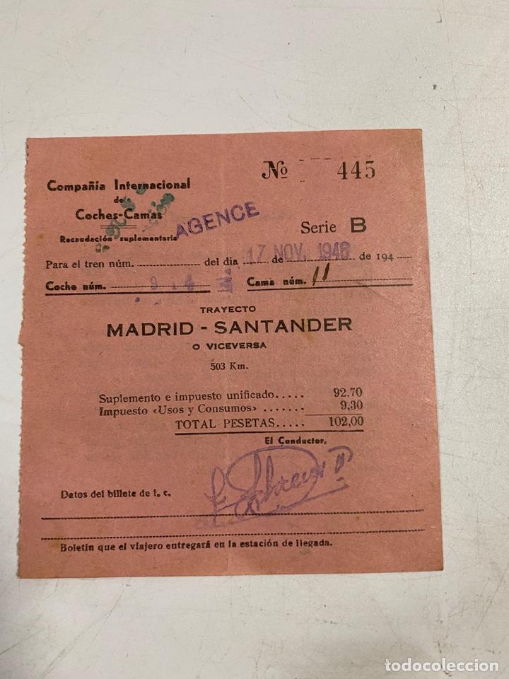 Coleccionismo: BILLETE TRAYECTO MADRID-SANTANDER. COMPA&Ntilde;IA INTERNACIONAL DE COCHES-CAMAS. A&Ntilde;OS 40. VER