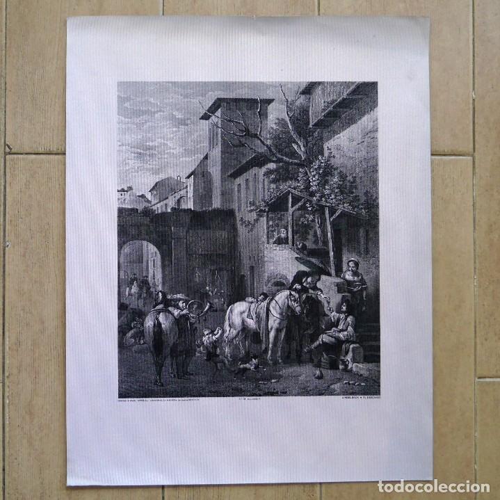 Coleccionismo: L&aacute;mina sobre papel entelado met&aacute;lico, El descanso, 49,5 x 38,5 cm