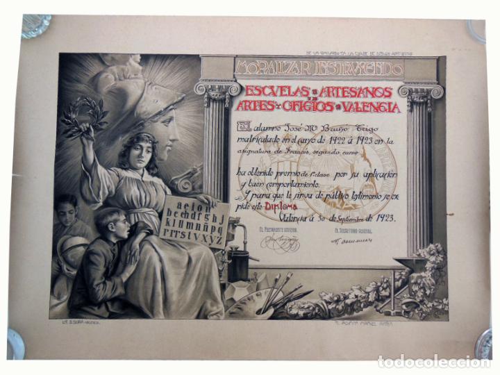 Coleccionismo: DIPLOMA ESCUELAS ARTES Y OFICIOS DE VALENCIA A JOS&Eacute; MARIA BRU&Ntilde;&Oacute; TRIGO. 1923