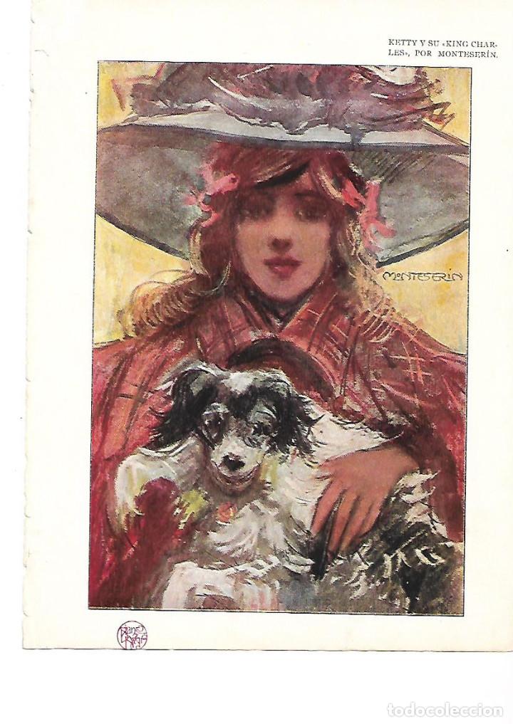 Collecting paper: A&Ntilde;O 1903 RECORTE PRENSA DIBUJO LAMINA PINTURA MONTESERIN KETTY Y SU KING CHARLES PERROS