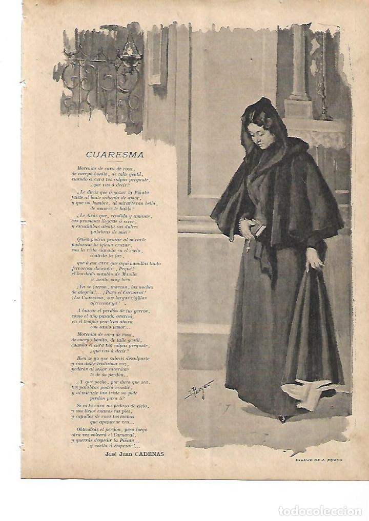 Collecting paper: A&Ntilde;O 1899 RECORTE PRENSA POESIA CUARESMA POR JOSE JUAN CADENAS DIBUJO DE J PUEYO ILUSTRACION