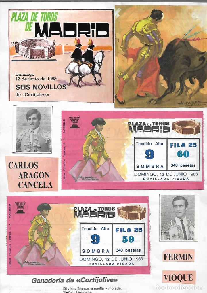 Coleccionismo: 806- 2 ENTRADAS CON FOTOS Y CARTEL DE LA PLAZA DE TOROS DE MADRID DEL 12 DE JUNIO DE 1.983