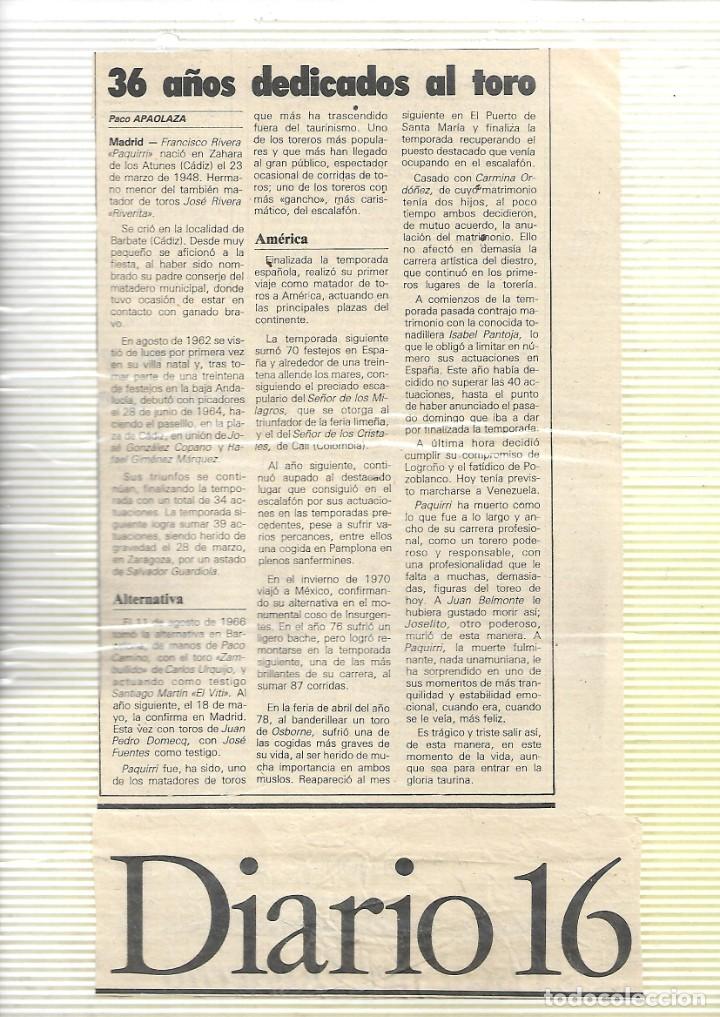 Coleccionismo: 806- 29 FOTOS Y ARTICULOS HEMEROTECA DE PRENSA DE PAQUIRRI - VIDA Y MUERTE