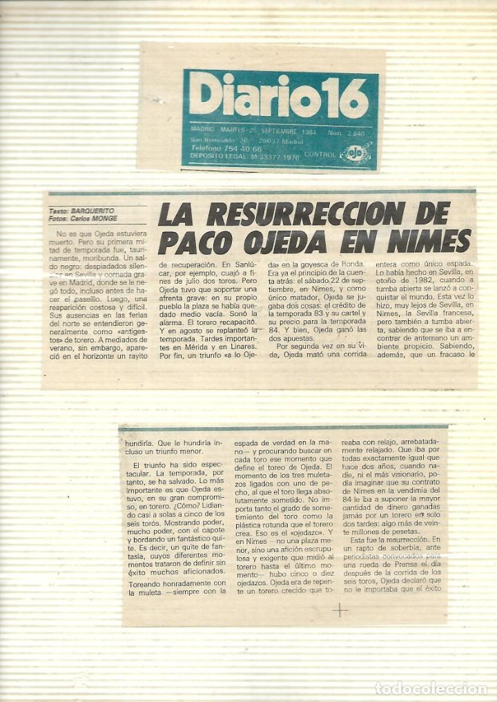 Coleccionismo: 806- 8 FOTOS Y ARTICULOS HEMEROTECA DE PRENSA DE LA RESURRECCION DE PACO OJEDA EN NIMES