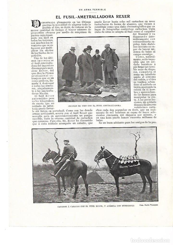 Coleccionismo: A&Ntilde;O 1908 RECORTE PRENSA EL FUSIL AMETRALLADORA REXER ARMAS CAZA