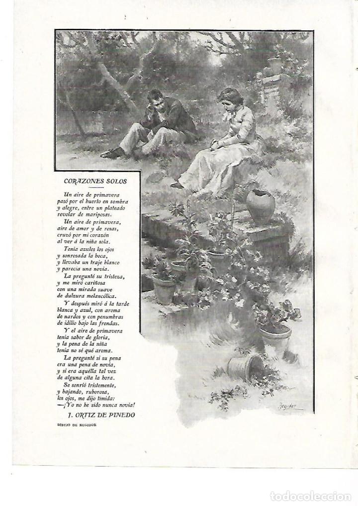 Coleccionismo: A&Ntilde;O 1908 RECORTE PRENSA POESIA CORAZONES SOLOS POR J ORTIZ DE PINEDO DIBUJO DE REGIDOR