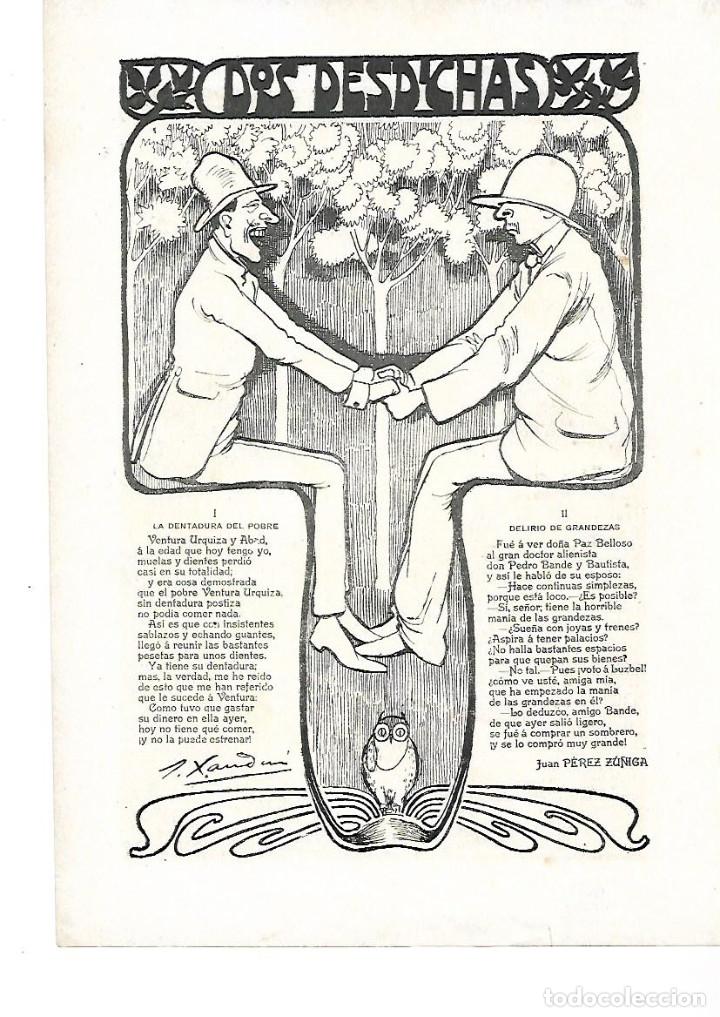 Collecting paper: A&Ntilde;O 1903 RECORTE PRENSA POESIA DOS DESDICHAS POR JUAN PEREZ ZU&Ntilde;IGA DIBUJO XAUDARO
