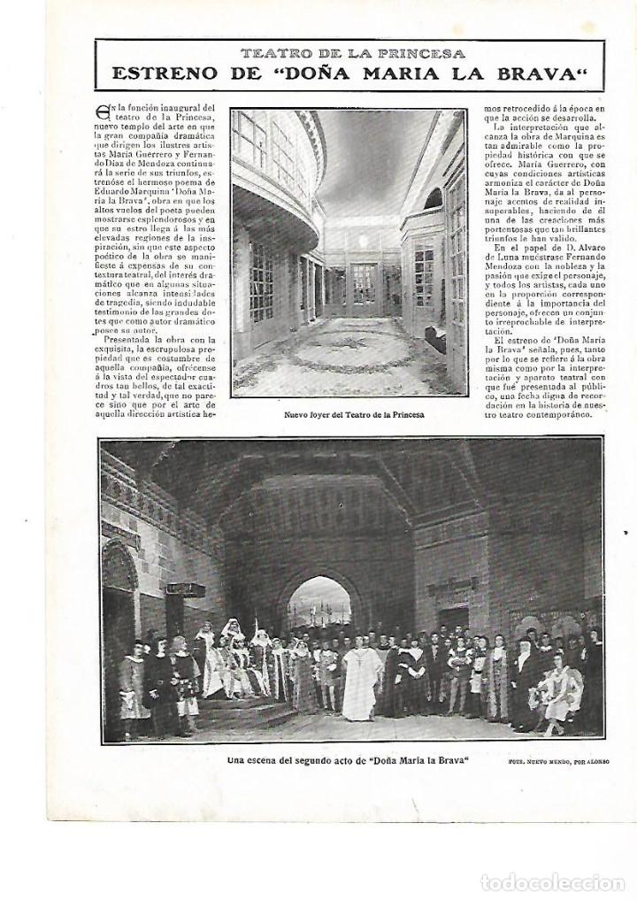 Coleccionismo: A&Ntilde;O 1909 RECORTE PRENSA TEATRO DE LA PRINCESA MADRID ESTRENO OBRA DO&Ntilde;A MARIA LA BRAVA MARIA GUERRERO