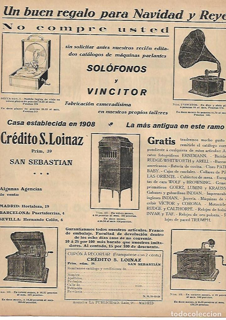 Coleccionismo: A&Ntilde;O 1924 RECORTE PRENSA PUBLICIDAD SOLOFONOS VINCITOR MUSICA CREDITO S LOINAZ SAN SEBASTIAN