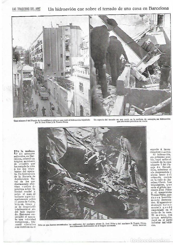 Collectionnisme: A&Ntilde;O 1924 RECORTE PRENSA HIDROAVION CAE EN EL TERRADO TEJADO CASA EN PASAJE ESCUDILLERS BCNA PI&Ntilde;ER