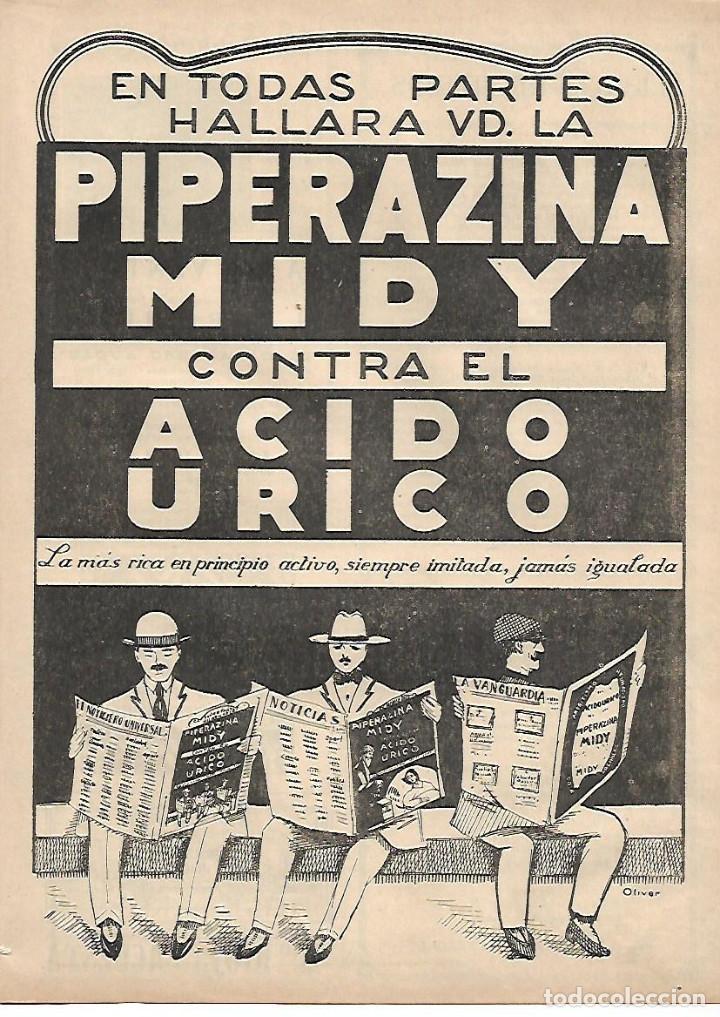 Coleccionismo: A&Ntilde;O 1924 RECORTE PRENSA PUBLICIDAD PIPERAZINA MIDY ACIDO URICO PRODUCTOS FARMACEUTICOS