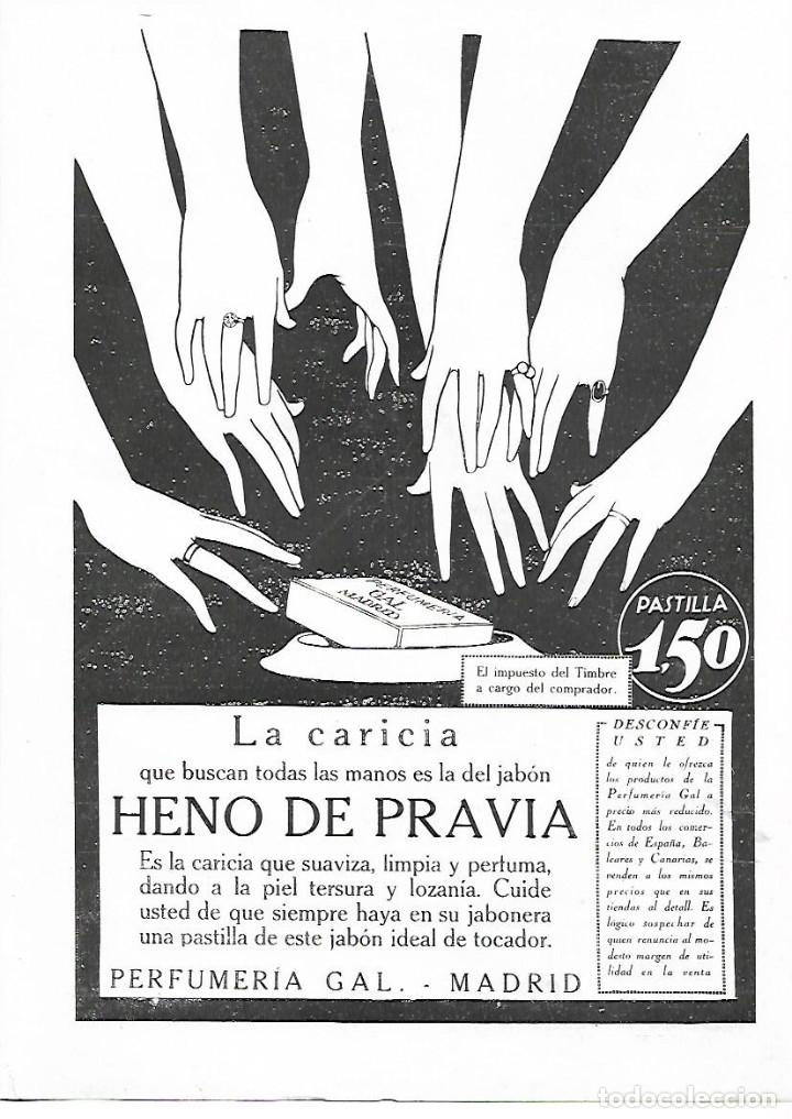 Collectionnisme: A&Ntilde;O 1924 RECORTE PRENSA PUBLICIDAD JABON HENO DE PRAVIA LA CARICIA DE LAS MANOS PERFUMERIA GAL
