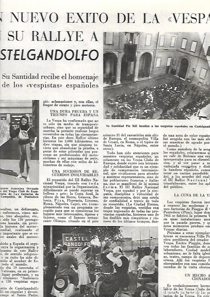 Coleccionismo: A&Ntilde;O 1955 RECORTE PRENSA MOTOS LA VESPA RALLYE A CASTELGANDOLFO PAPA PIO XII VESPA CLUB ESPA&Ntilde;A
