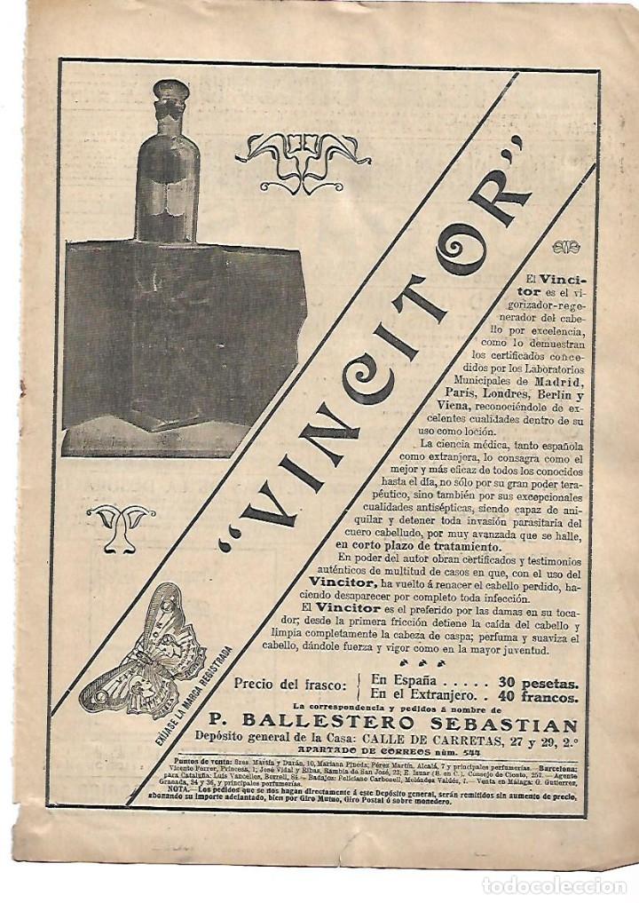 Colecionismo: A&Ntilde;O 1911 RECORTE PRENSA PUBLICIDAD VINCITOR REGENERADOR CABELLO P BALLESTERO SEBASTIAN