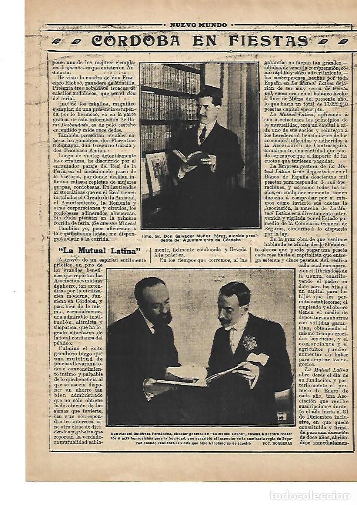 Coleccionismo: A&Ntilde;O 1913 RECORTE PRENSA FERIA DE CORDOBA LA MUTUAL LATINA CLUB GUERRITA RAFEL GUERRA TORERO