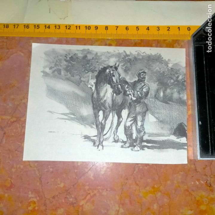 Coleccionismo: Antiguo recorte de publicaci&oacute;n de libro ilustraci&oacute;n dibujo coleccionistas de caballos equitacion