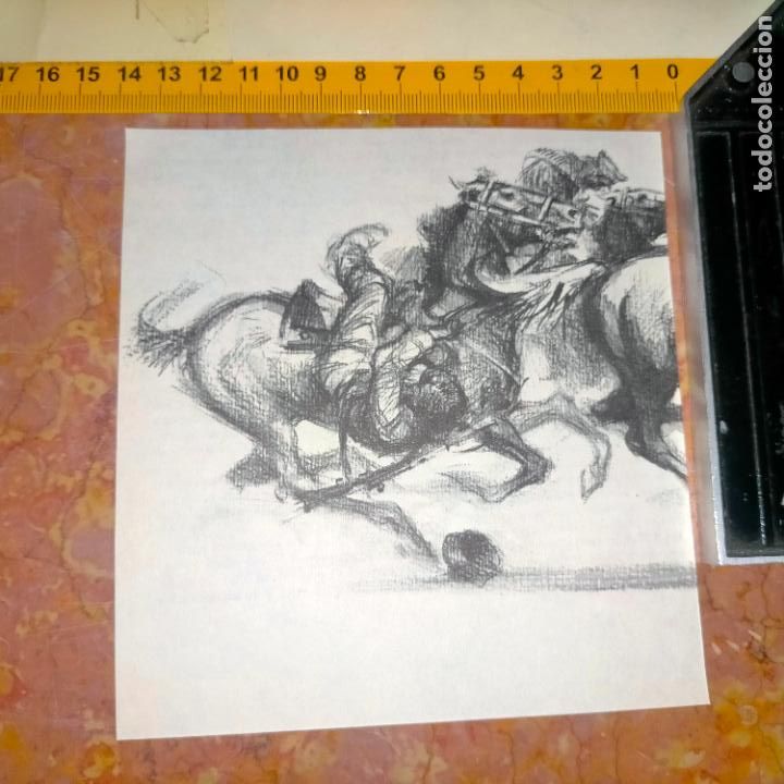 Coleccionismo: Antiguo recorte de publicaci&oacute;n de libro ilustraci&oacute;n dibujo coleccionistas de caballos equitacion