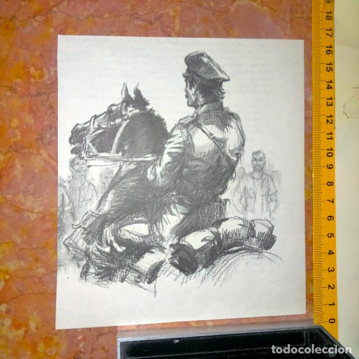 Coleccionismo: Antiguo recorte de publicaci&oacute;n de libro ilustraci&oacute;n dibujo coleccionistas de caballos equitacion