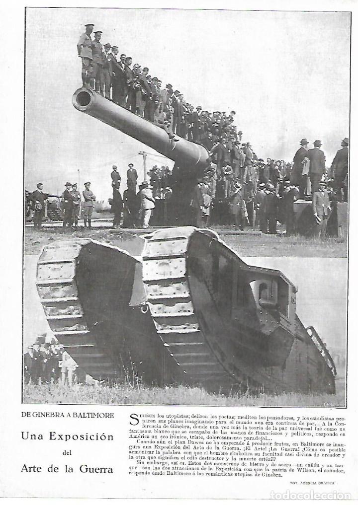 Colecionismo: A&Ntilde;O 1924 RECORTE PRENSA EXPOSICION ARTE DE LA GUERRA TANQUES BALTIMORE ARMAS