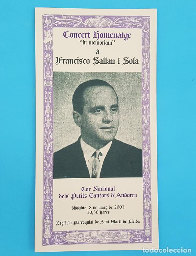 Collezionismo: CONCERT HOMENATGE IN MEMORIAM A FRANCISCO SALLAN I SOLA SAN MARTI DE LLEIDA 2003 TRIPTICO 33 X 49,50