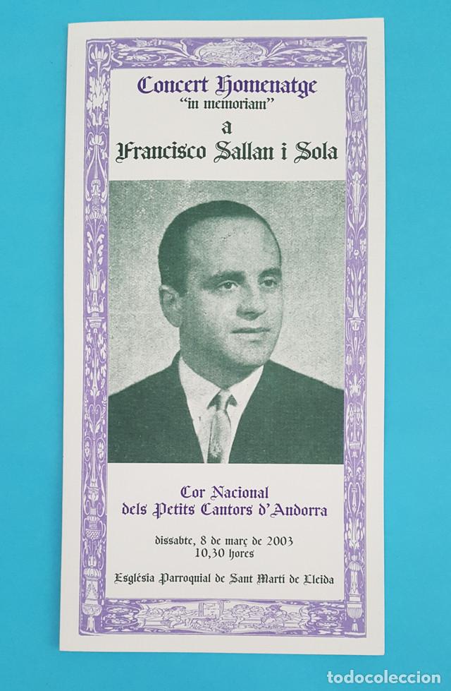 Collezionismo: CONCERT HOMENATGE IN MEMORIAM A FRANCISCO SALLAN I SOLA SAN MARTI DE LLEIDA 2003 TRIPTICO 33 X 49,50