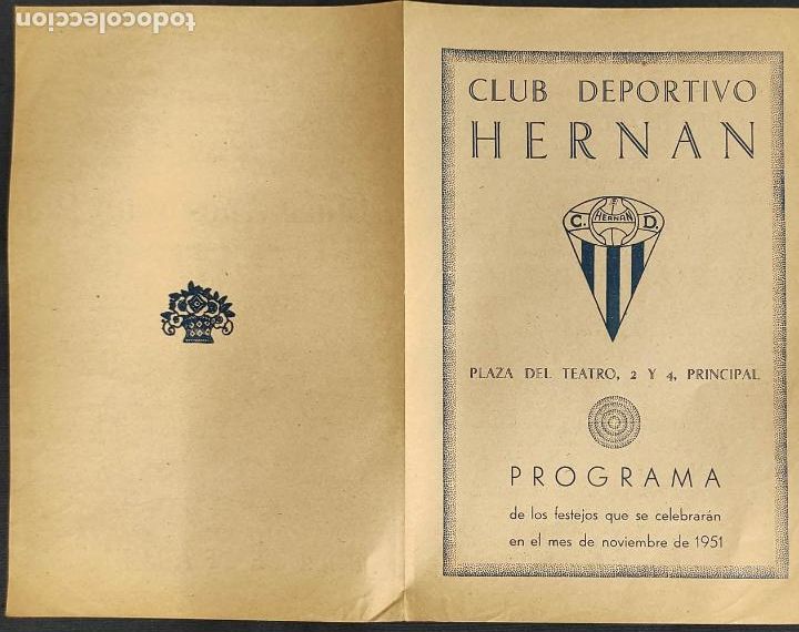 Coleccionismo: 1951 - CLUB DEPORTIVO HERNAN - PROGRAMA CINCO A&Ntilde;OS Y UN DIA - CERVERA Y SUS DIABLOS -