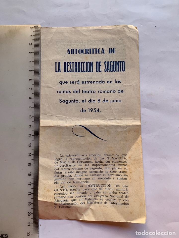 Colecionismo: AUTOCR&Iacute;TICA DE LA DESTRUCCI&Oacute;N DE SAGUNTO. ESTRENO RUINAS DEL TEATRO ROMANO, 8 JUNIO 1954.