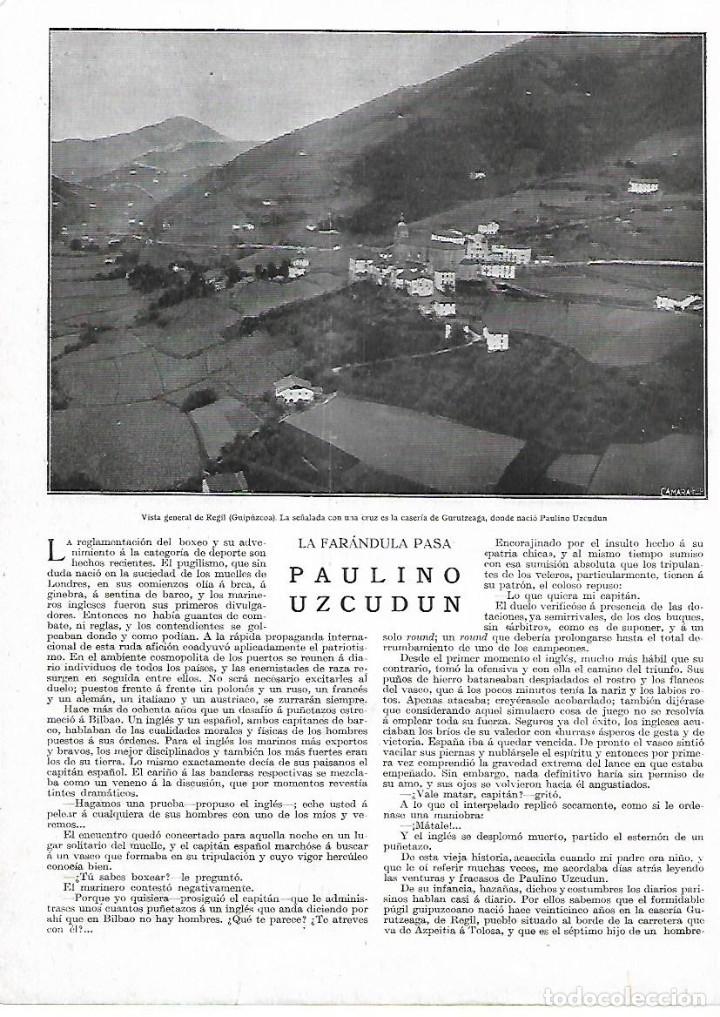Coleccionismo: A&Ntilde;O 1924 RECORTE PRENSA BOXEO PAULINO UZCUDUN REGIL GUIPUZCOA CASERIA GURUTZEAGA FAMILIA