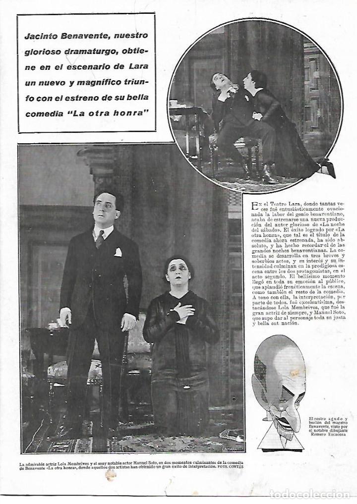 Coleccionismo: A&Ntilde;O 1924 RECORTE PRENSA TEATRO LARA OBRA LA OTRA HONRA JACINTO BENAVENTE LOLA MEMBRIVES MANUEL SOTO