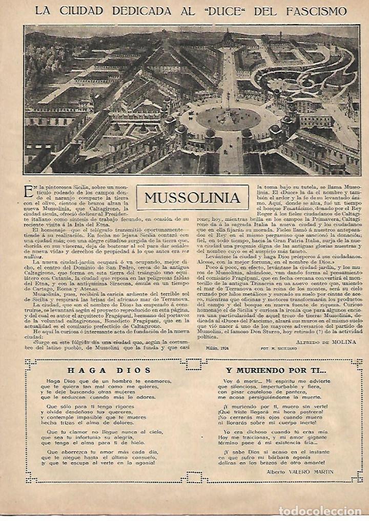 Coleccionismo: A&Ntilde;O 1924 RECORTE PRENSA MUSSOLINIA SICILIA CIUDAD DEDICADA AL DUCE DEL FASCISMO ITALIA